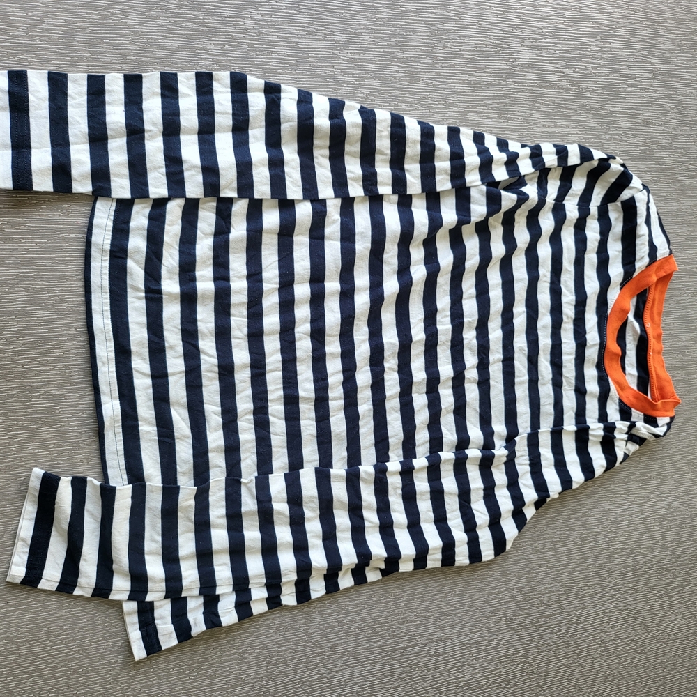COS Black and White Striped Top with Orange Trim